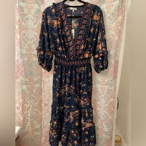 Navy Floral Midi Dress